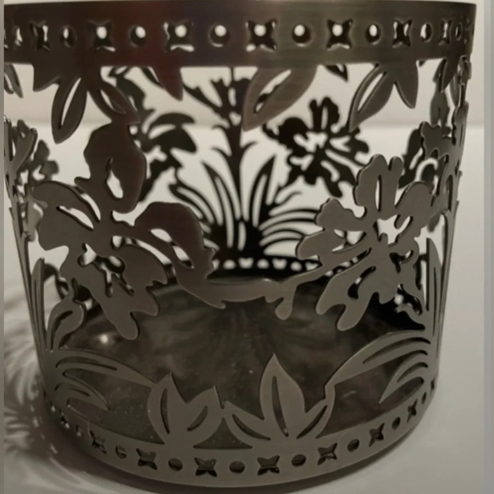 🪴PLANT PATTERNED 3 Wick Candle Holder Bath Body Works Retired Autumn Geometric - Picture 3 of 5
